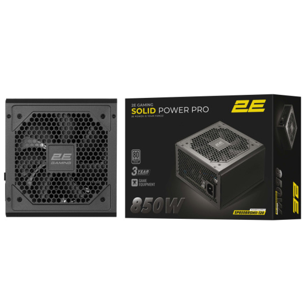 Блок живлення 2E GAMING Solid Power Pro ATX3.1 GEN5.0  (850W), >85%, 80+ Bronze, 120мм, 1xMB 24pin(20+4), 2xCPU 8pin(4+4), 3xMolex, 6xSATA, 4xPCIe 8pin(6+2), 1xPCIe GEN5 16pin, Semi Modular