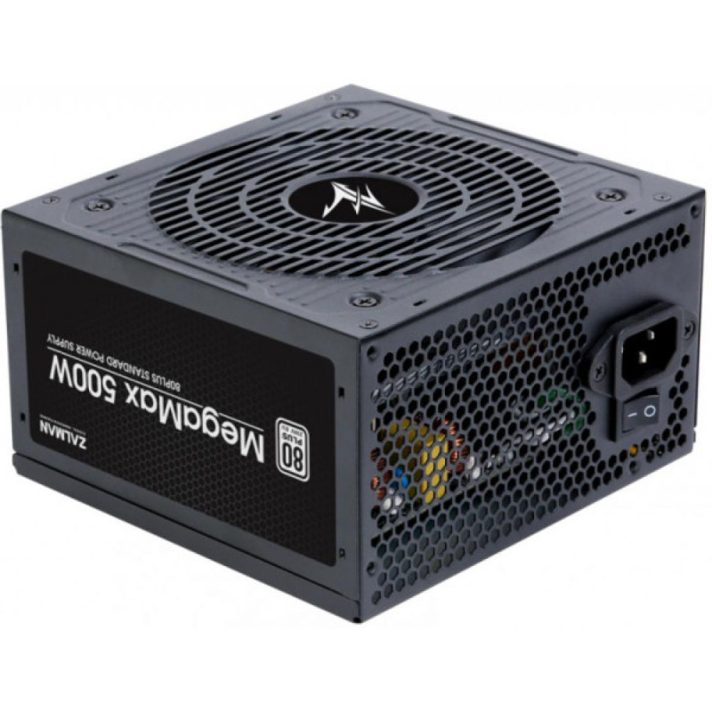 Блок живлення Zalman Megamax  (500W), 83%, 80+ White, 120мм, 1xMB 24pin(20+4), 2xCPU (8pin+4pin) 3xMolex, 6xSATA, 2xPCIe 8pin(6+2)