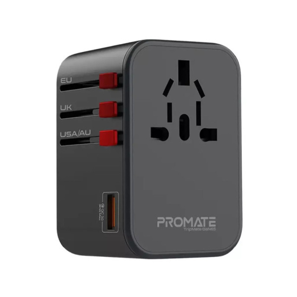 Зарядний пристрій Promate tripmate-gan65.black