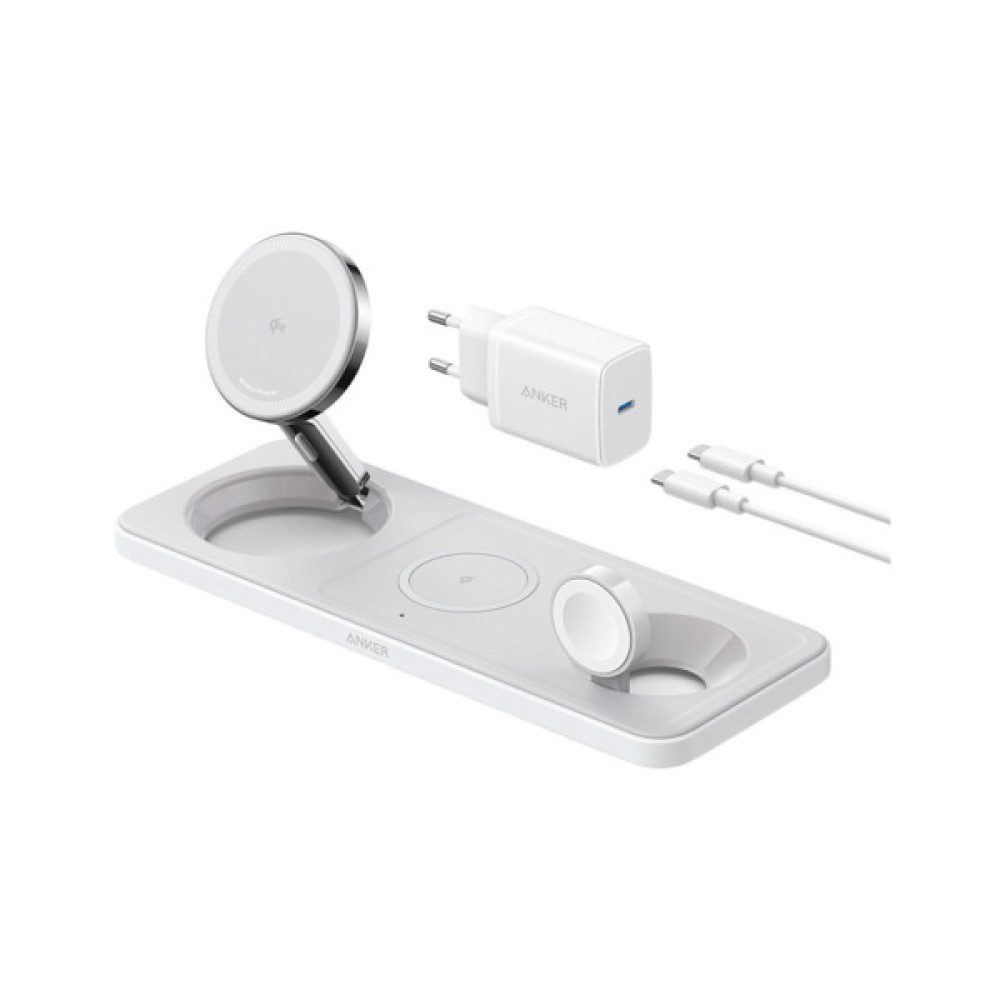 Зарядний пристрій Anker MagGo Wireless Charging Station 15W 3-in-1 Pad White (B25M1321)