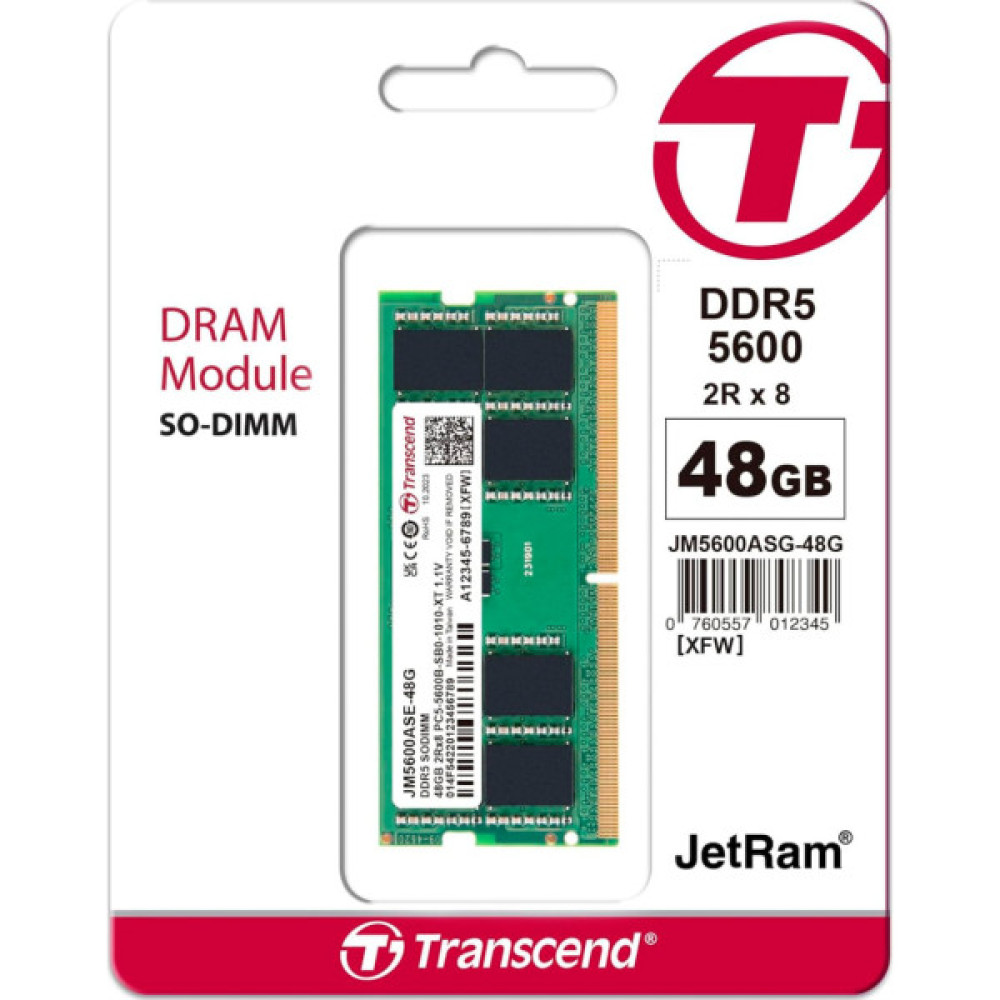 Модуль пам'яті для ноутбука SoDIMM DDR5 48GB 5600 MHz Transcend (JM5600ASE-48G)