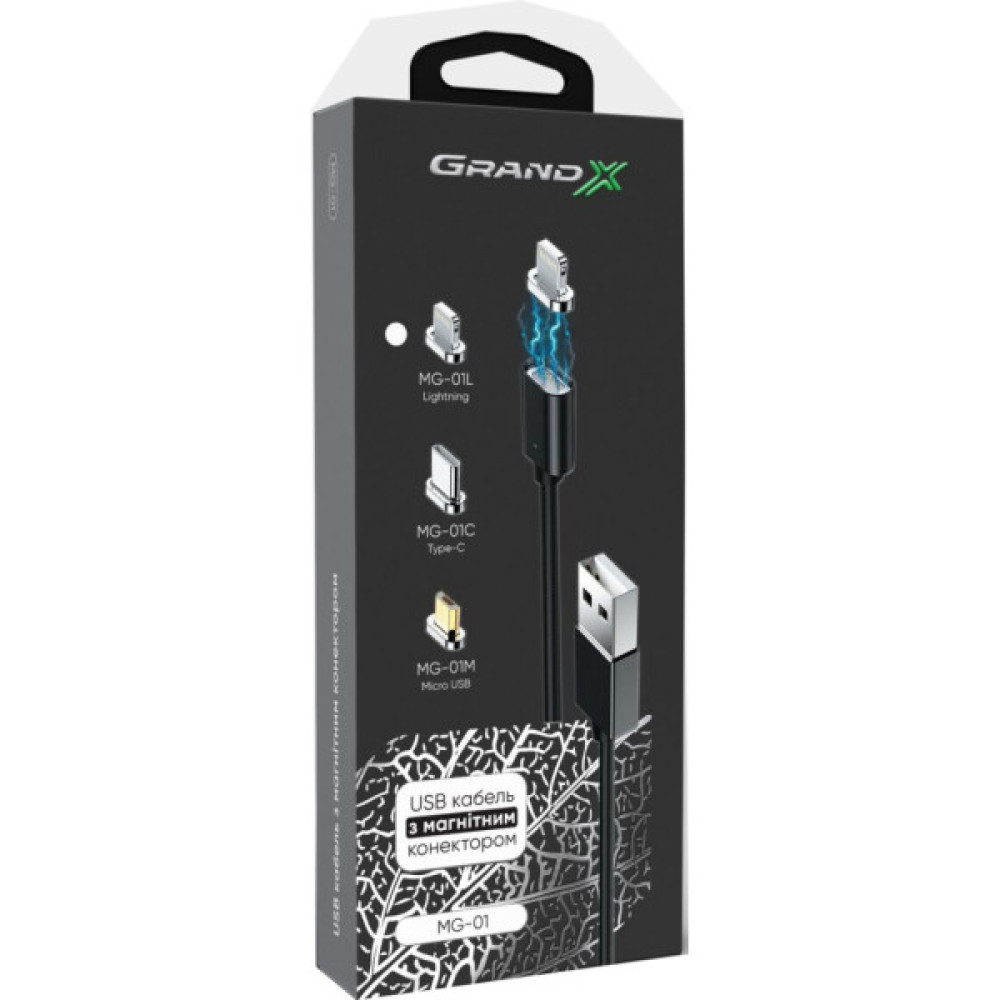 Дата кабель USB 2.0 AM to Lightning 1.0m Magnet Grand-X (MG-01L)