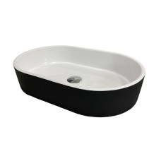 Раковина, умивальник Adamant BESTE NEW, штучний камінь, овальна, без отвору для змішувача та переливу, 540x350x110мм, накладний, чорно-білий