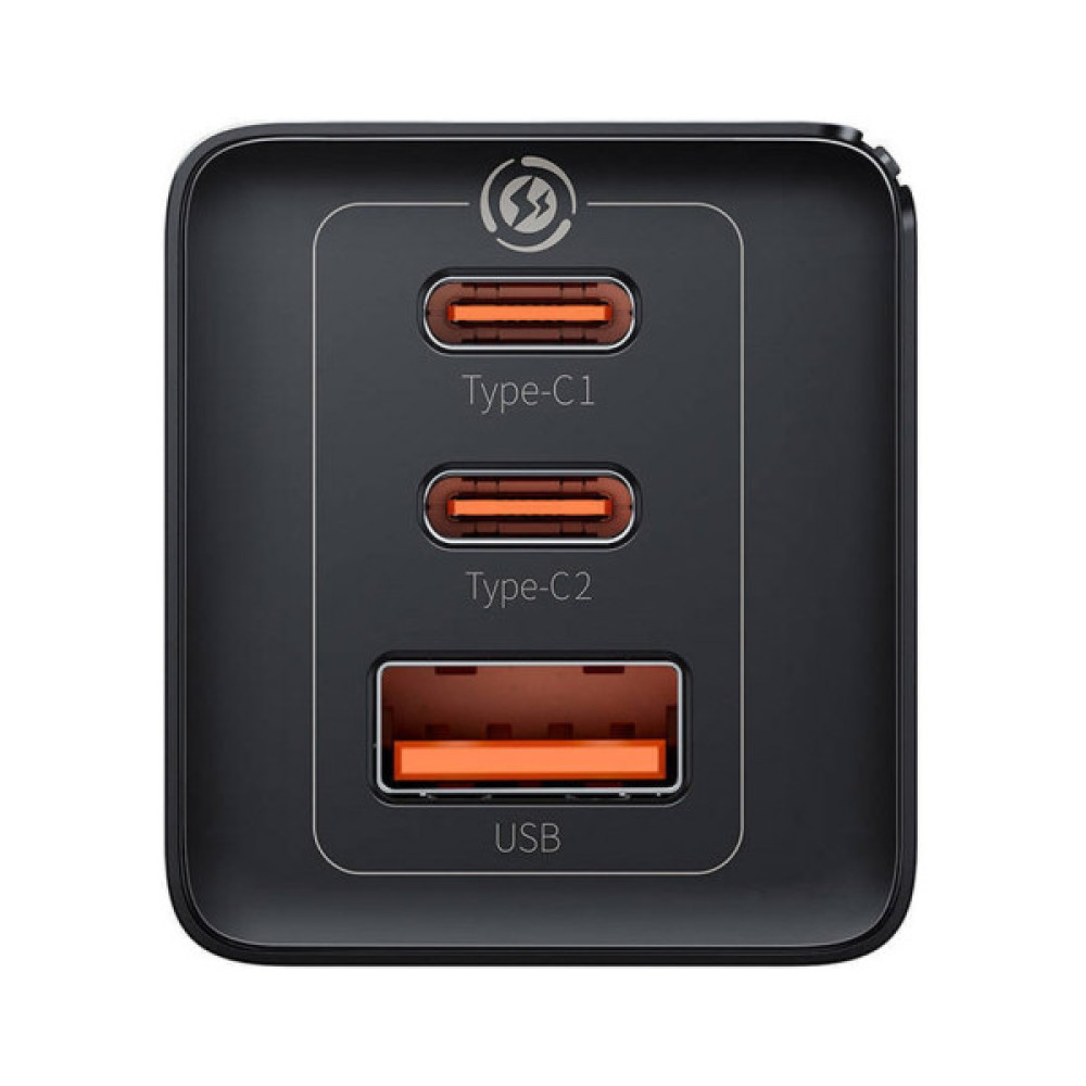 Зарядний пристрій Baseus 2xUSB-C 65W + 1xUSB GaN + cable USB-C to USB-C 100W 1.0m black (CCGP120201)