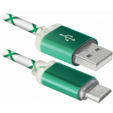 Дата кабель USB 2.0 AM to Micro 5P 1.0m GreenLED backlight Defender (87557)