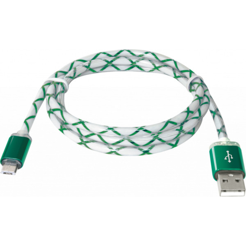 Дата кабель USB 2.0 AM to Micro 5P 1.0m GreenLED backlight Defender (87557)