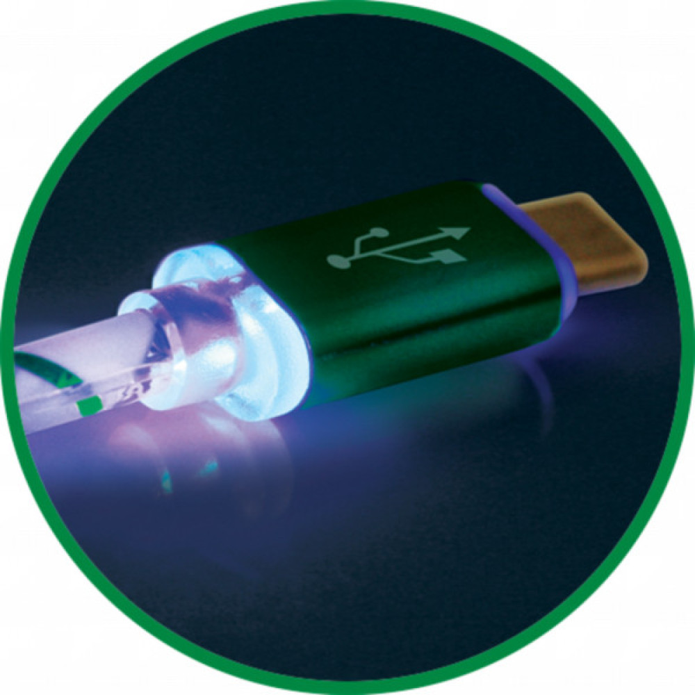 Дата кабель USB 2.0 AM to Micro 5P 1.0m GreenLED backlight Defender (87557)