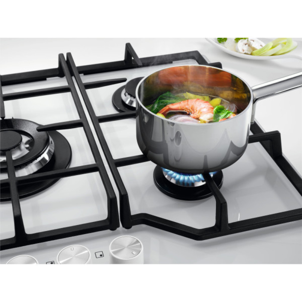 Варильна поверхня Electrolux газова на склі, 60см, чавун, білий