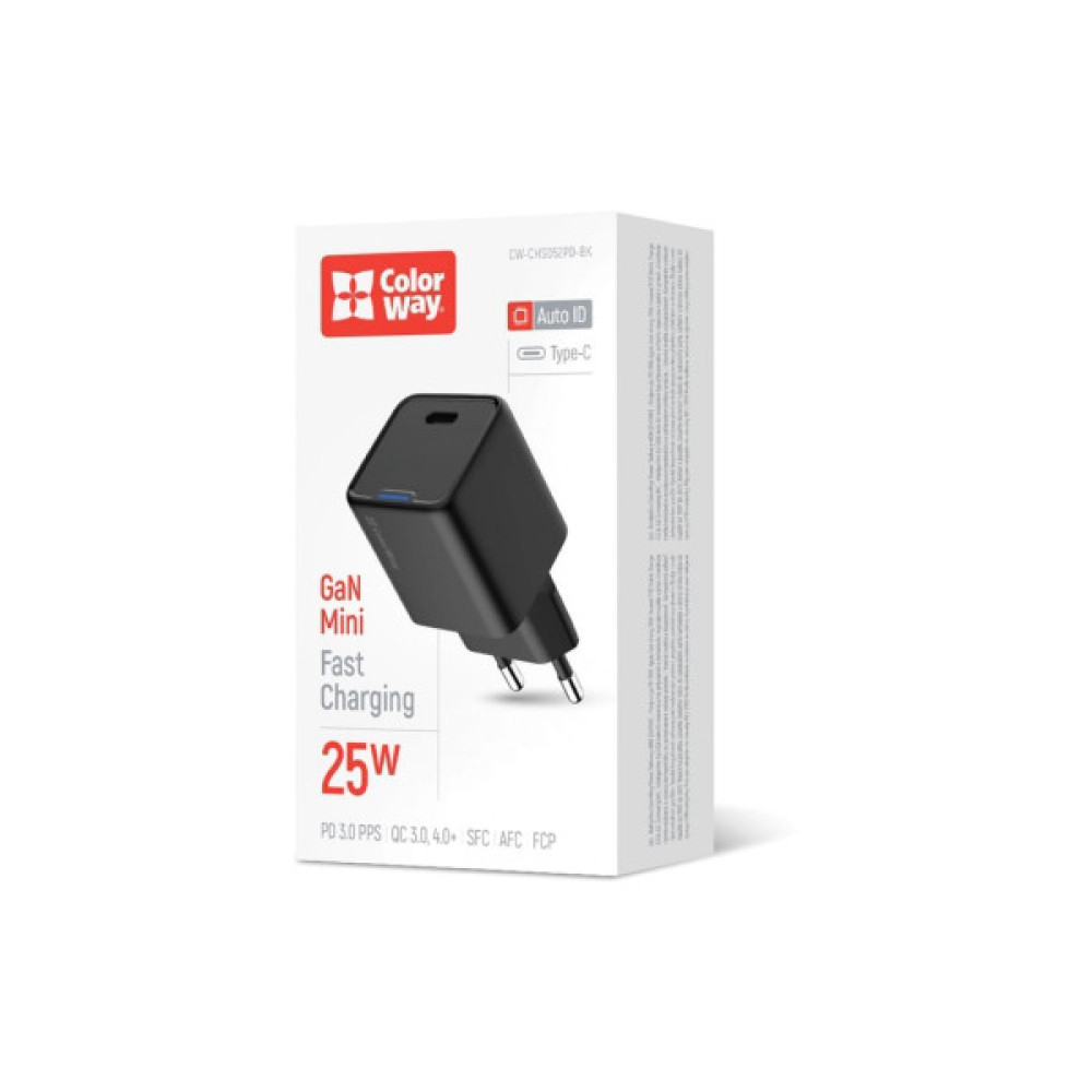 Зарядний пристрій ColorWay GaN Mini 25W PD Port PPS USB-C black (CW-CHS052PD-BK)