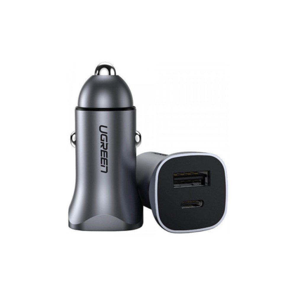 Зарядний пристрій Ugreen 1xUSB-C + 1xUSB 30W car adapter CD130 black (40858)