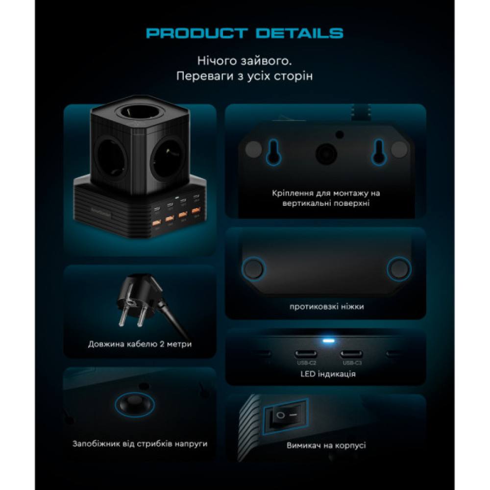 Зарядний пристрій Armorstandart ARP-544 Resolute Power USB-C 100W GaN 2m Black (ARM73177)