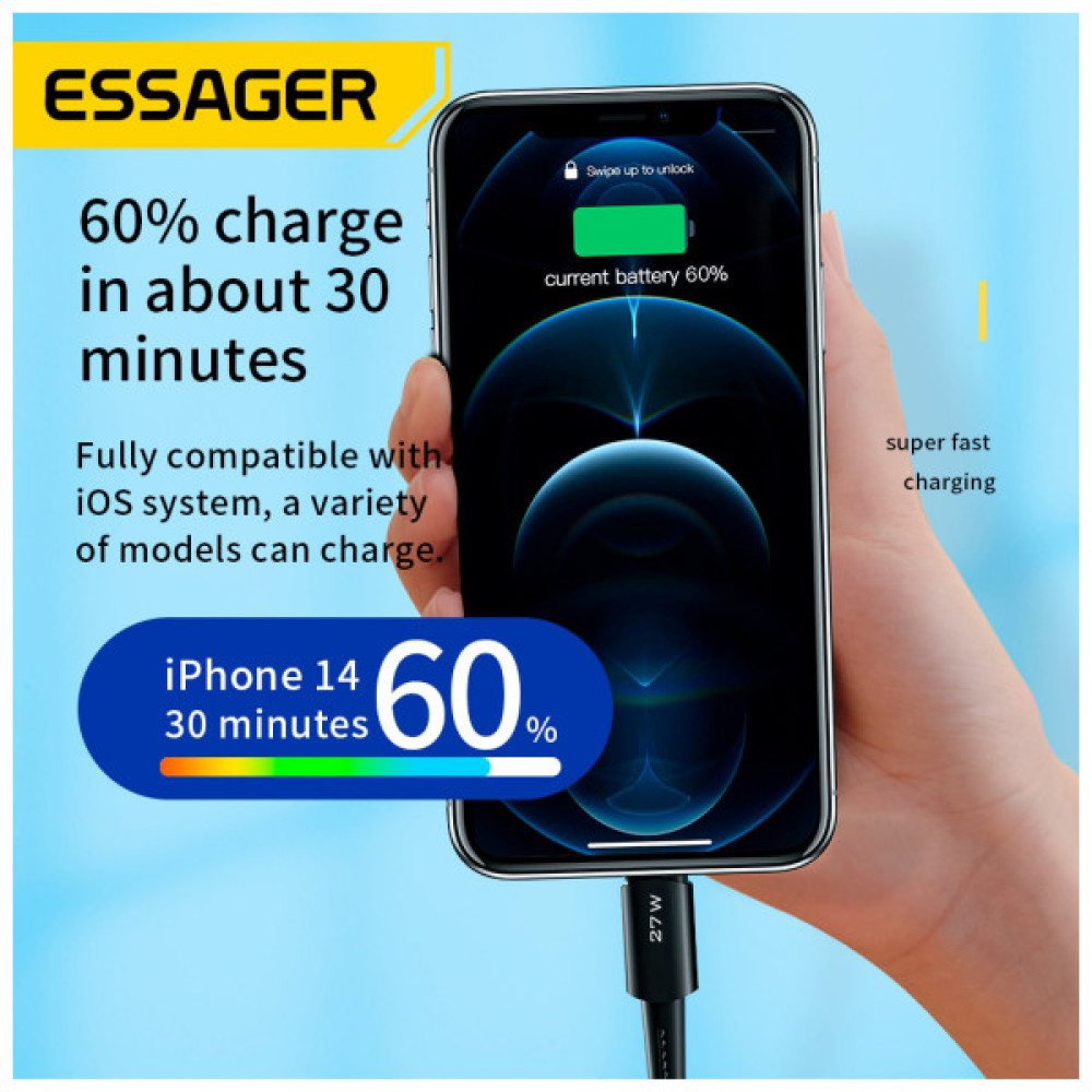 Дата кабель USB-C to Lightning 0.5m 20W black Essager (EXCTL-CGB01)
