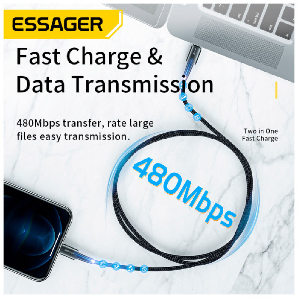 Дата кабель USB-C to Lightning 0.5m 20W black Essager (EXCTL-CGB01)