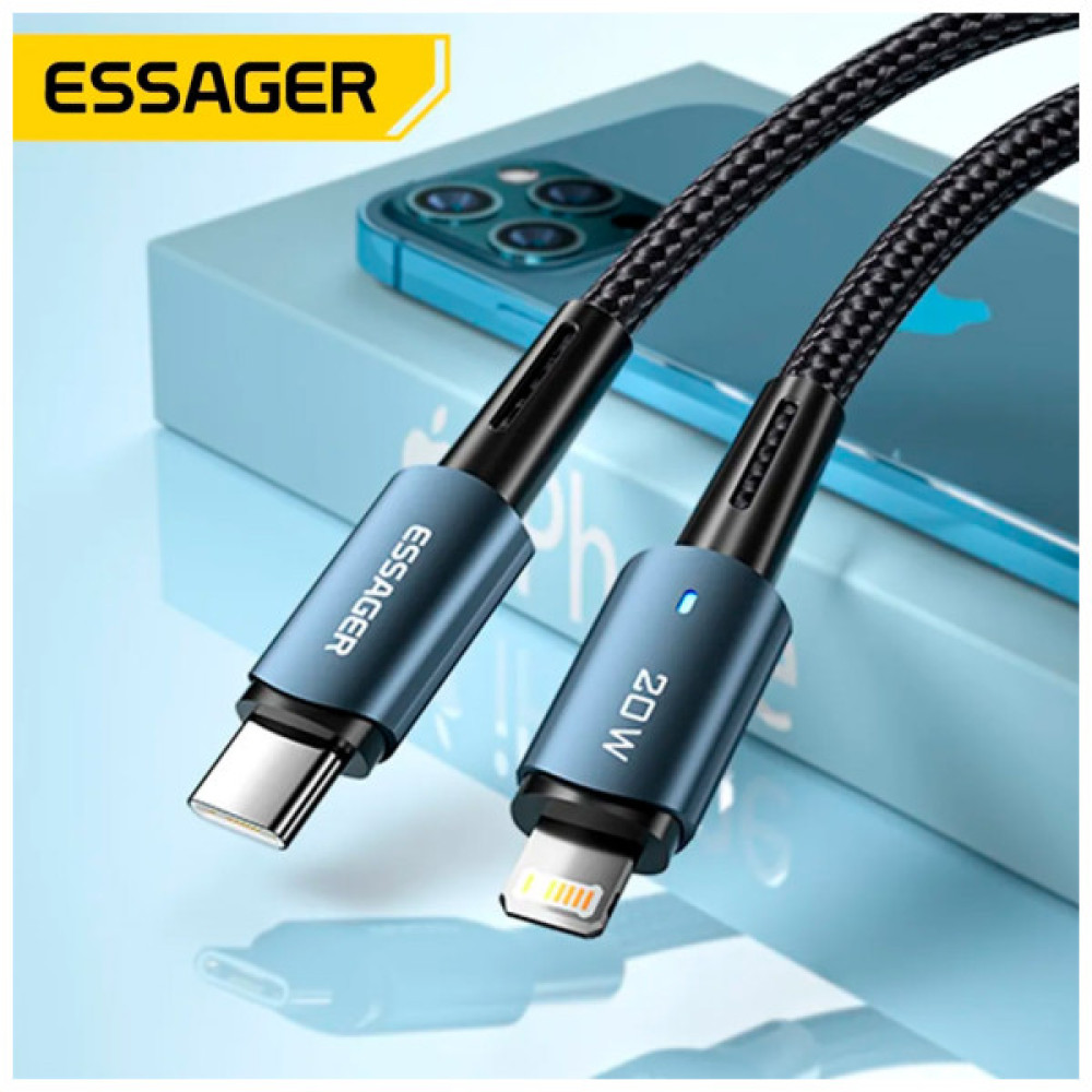 Дата кабель USB-C to Lightning 0.5m 20W black Essager (EXCTL-CGB01)