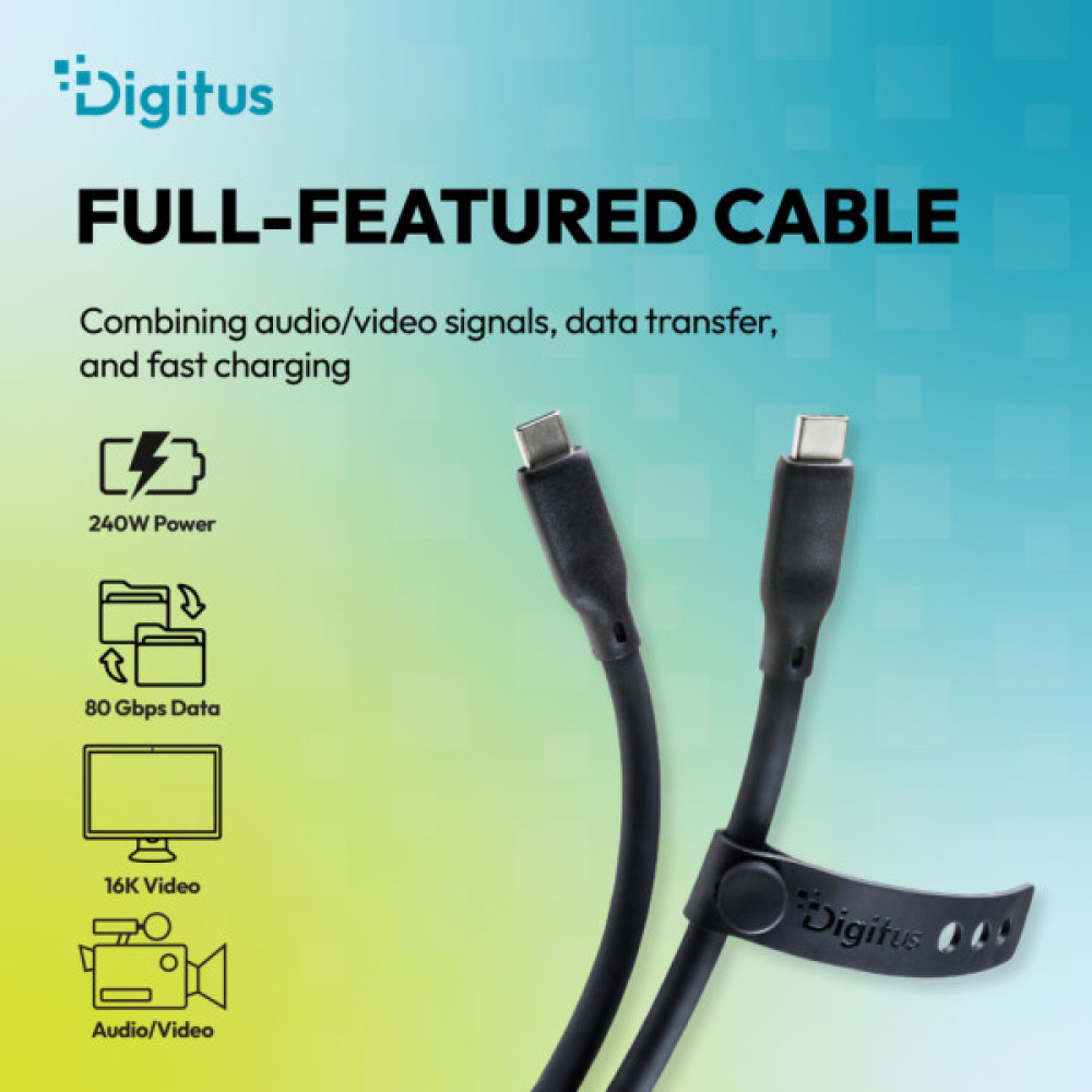 Дата кабель USB-C to USB-C 1.5m USB4 2.0 80G 240W 16K silicone black Digitus (AK-300350-015-S)