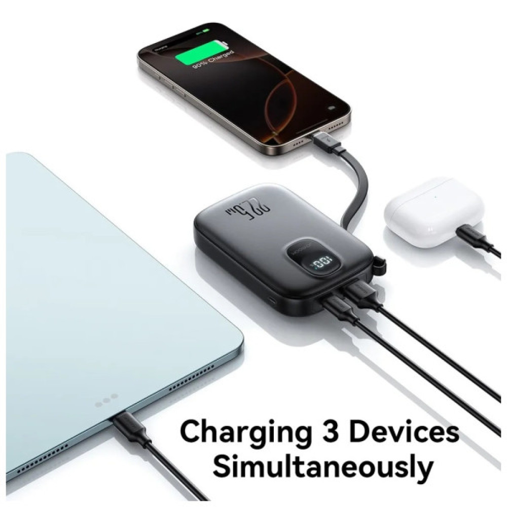 Батарея універсальна JOYROOM 10000mAh, 22.5W, PD, QC, built-in USB-C cable, Black (JR-PBF17)