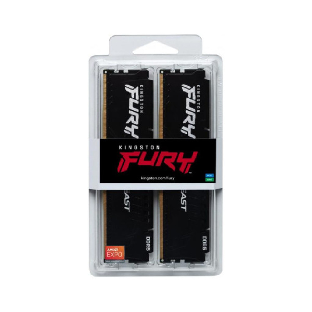 Модуль пам'яті для комп'ютера DDR5 64GB (2x32GB) 5600 MHz Fury Beast Black Kingston Fury (ex.HyperX) (KF556C36BBE2K2-64)