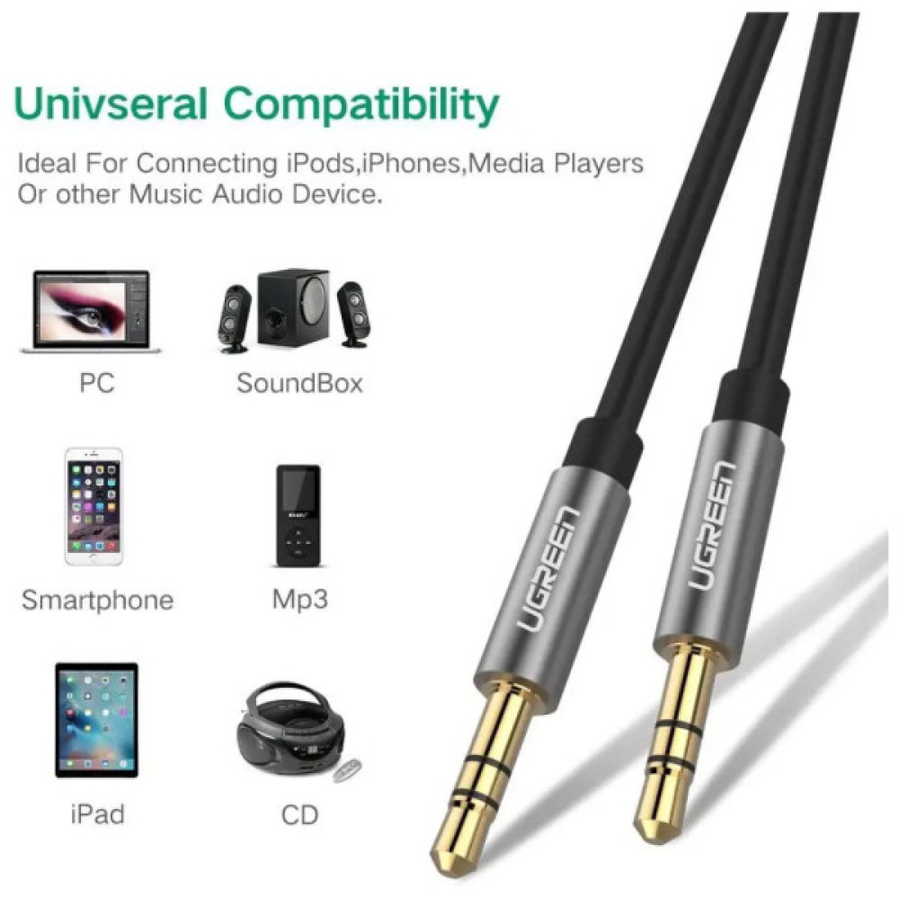 Кабель мультимедійний 3.5mm M to 3.5mm M 2.0m AV119 black UGREEN (10735)