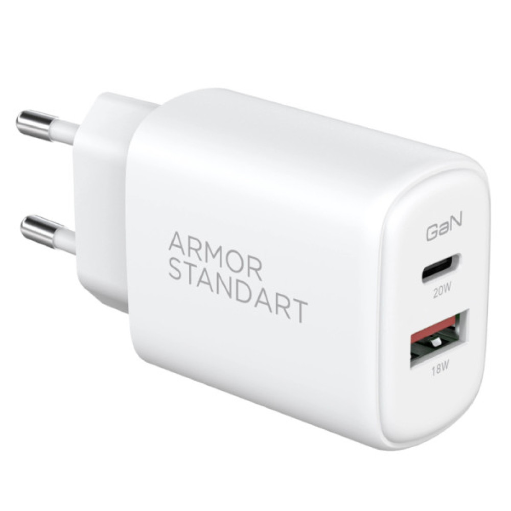 Зарядний пристрій Armorstandart 1xUSB-C PD25W + 1xUSB QC3.0 GaN white (ARM87066)