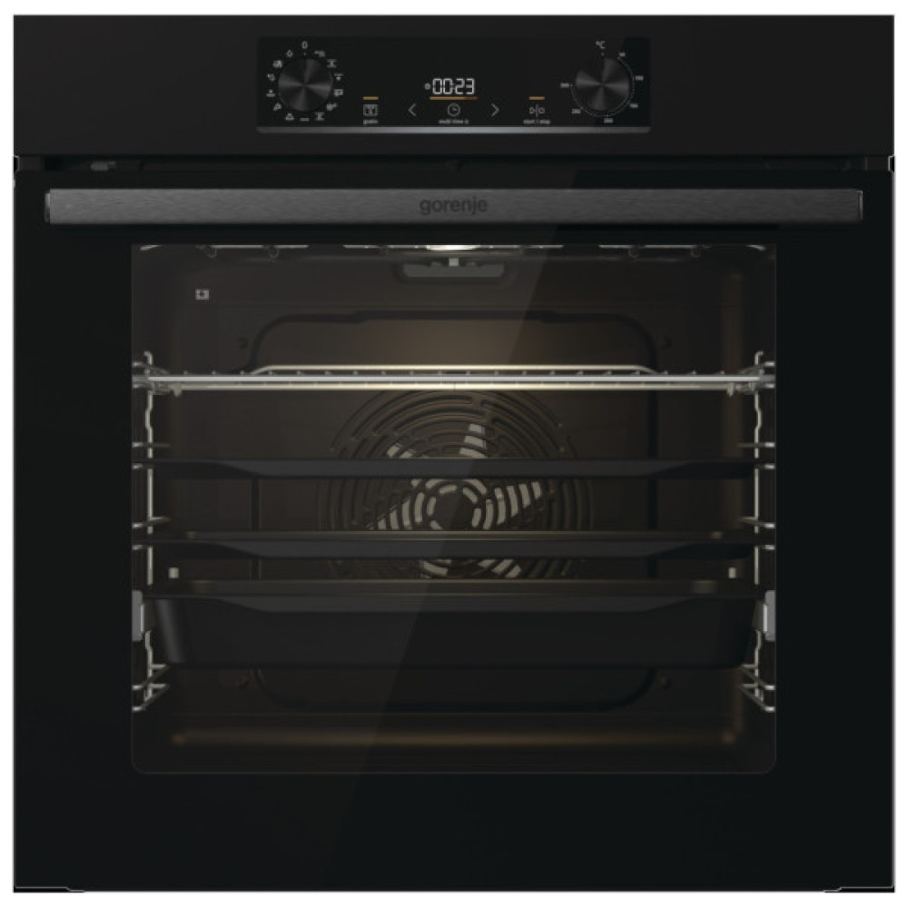 Духова шафа Gorenje електрична, 77л, A+, пара, дисплей, піроліз, чорний