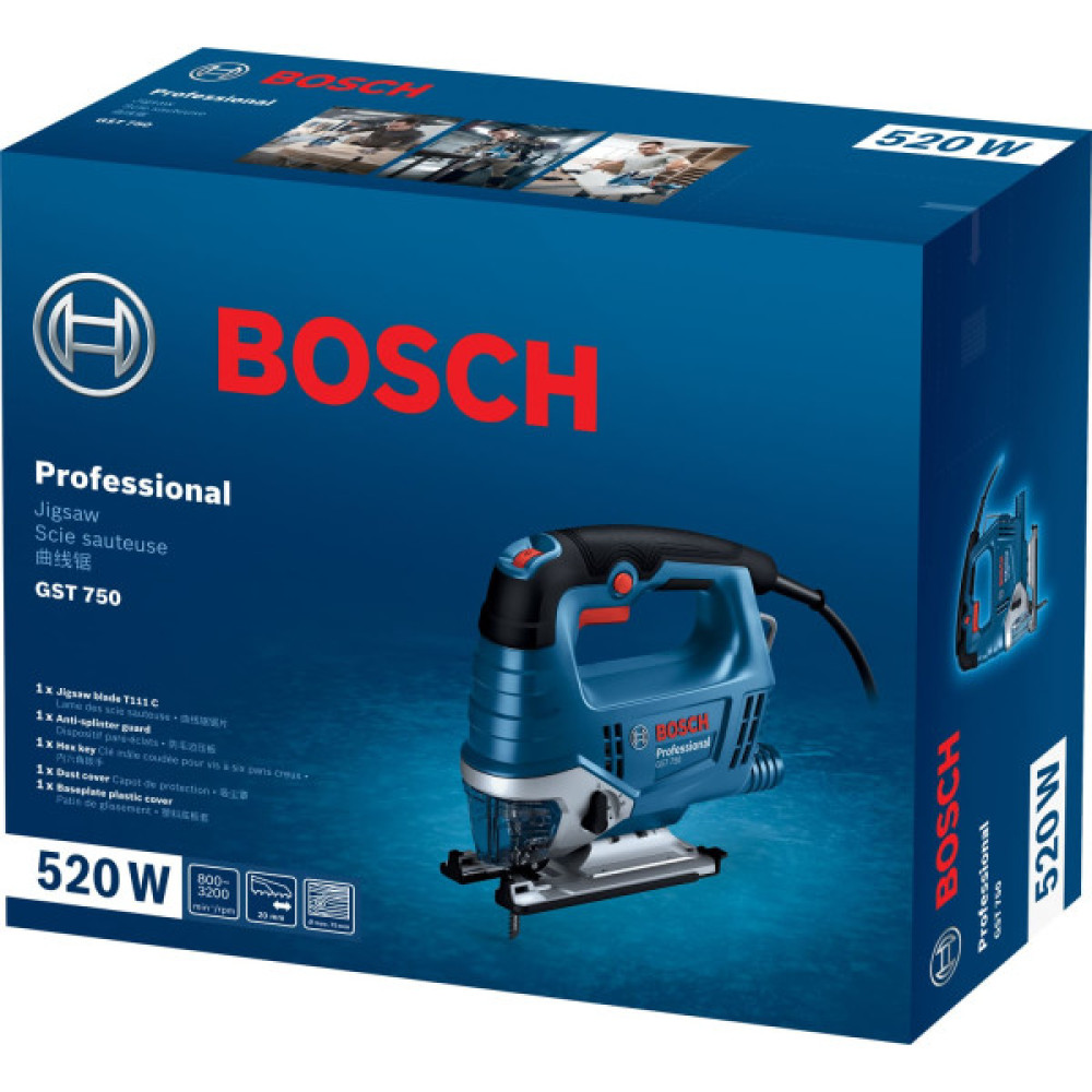 Лобзик Bosch Professional GST 750 520Вт SDS 800-3200об/хв хід 20мм 23кг кейс