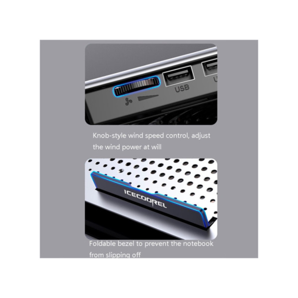 Підставка до ноутбука IceCoorel 10-15.6", 6*60mm 580 RPM, 2*USB, 350x225x26mm, Silver (A19)