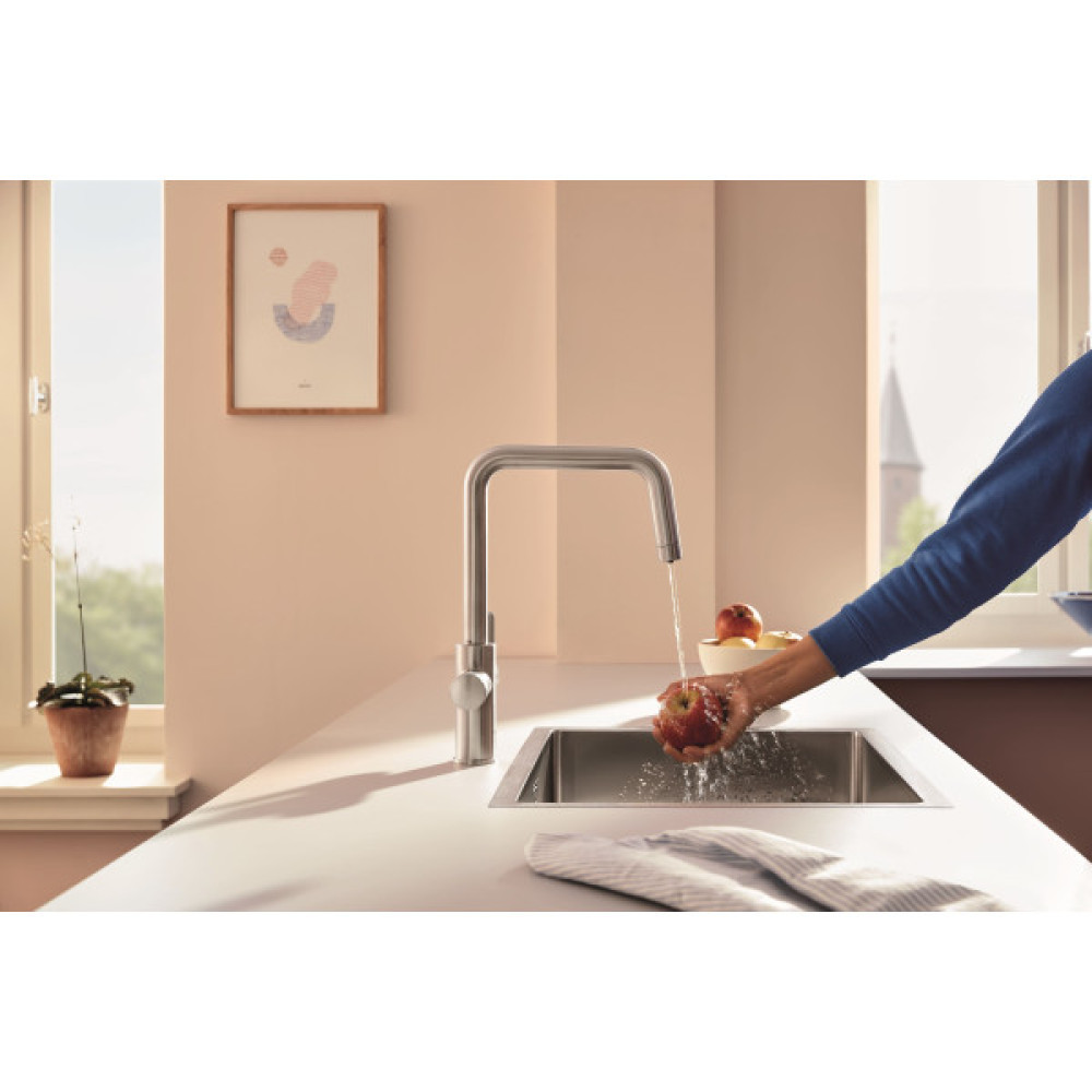 Змішувач для кухні Grohe Blue Pure Start, довж.виливу - 223мм, поворотний, 1+1 фильтр, супер сталь