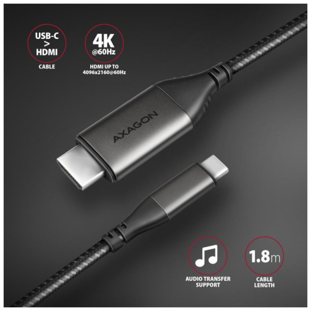 Кабель мультимедійний USB-C to HDMI M 1.8m black AXAGON (RVC-HI2MC)