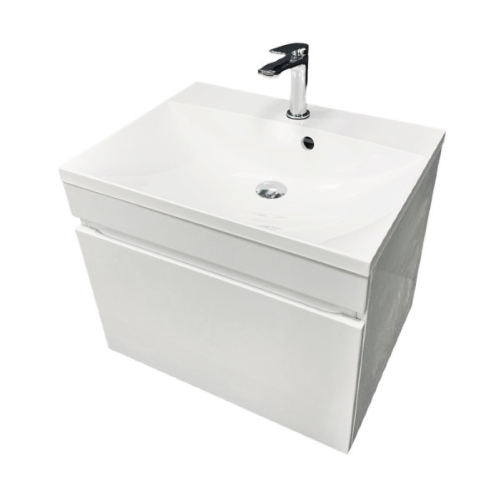 Раковина, умивальник Adamant Emil, штучний камінь, прямокут., з отвором для змішувача, з отвором для переливу, 595х455х138мм, накладний, білий