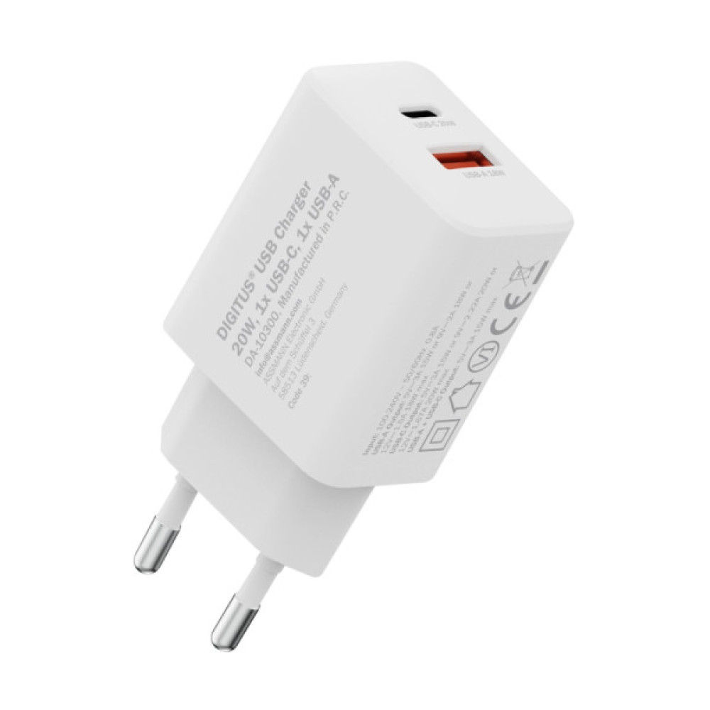 Зарядний пристрій Digitus 1xUSB-C + 1xUSB 20W (DA-10300)