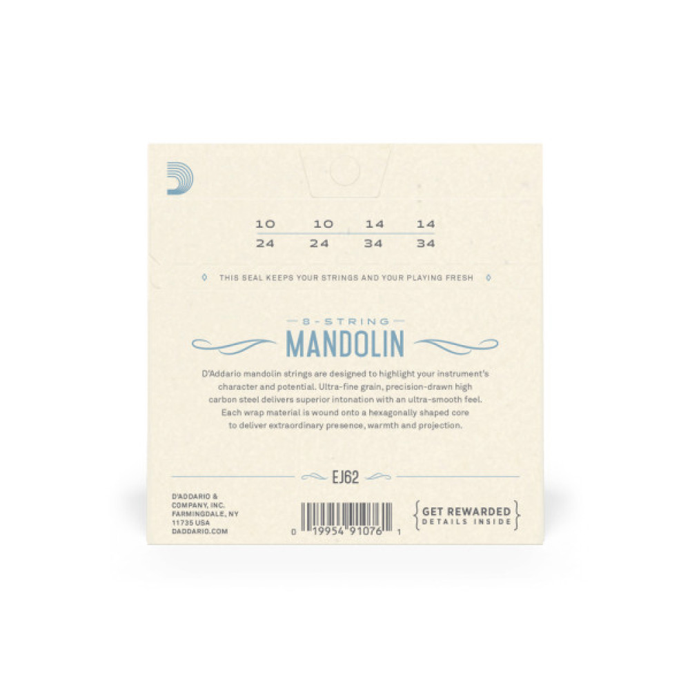 Струни для гітари D'Addario Mandolin 80/20 Bronze Light (10-34) (EJ62)