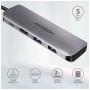 Концентратор AXAGON USB-C to 2xUSBA + HDMI + SD/microSD + USB-C PD 100W 0.2m grey (HMC-5)