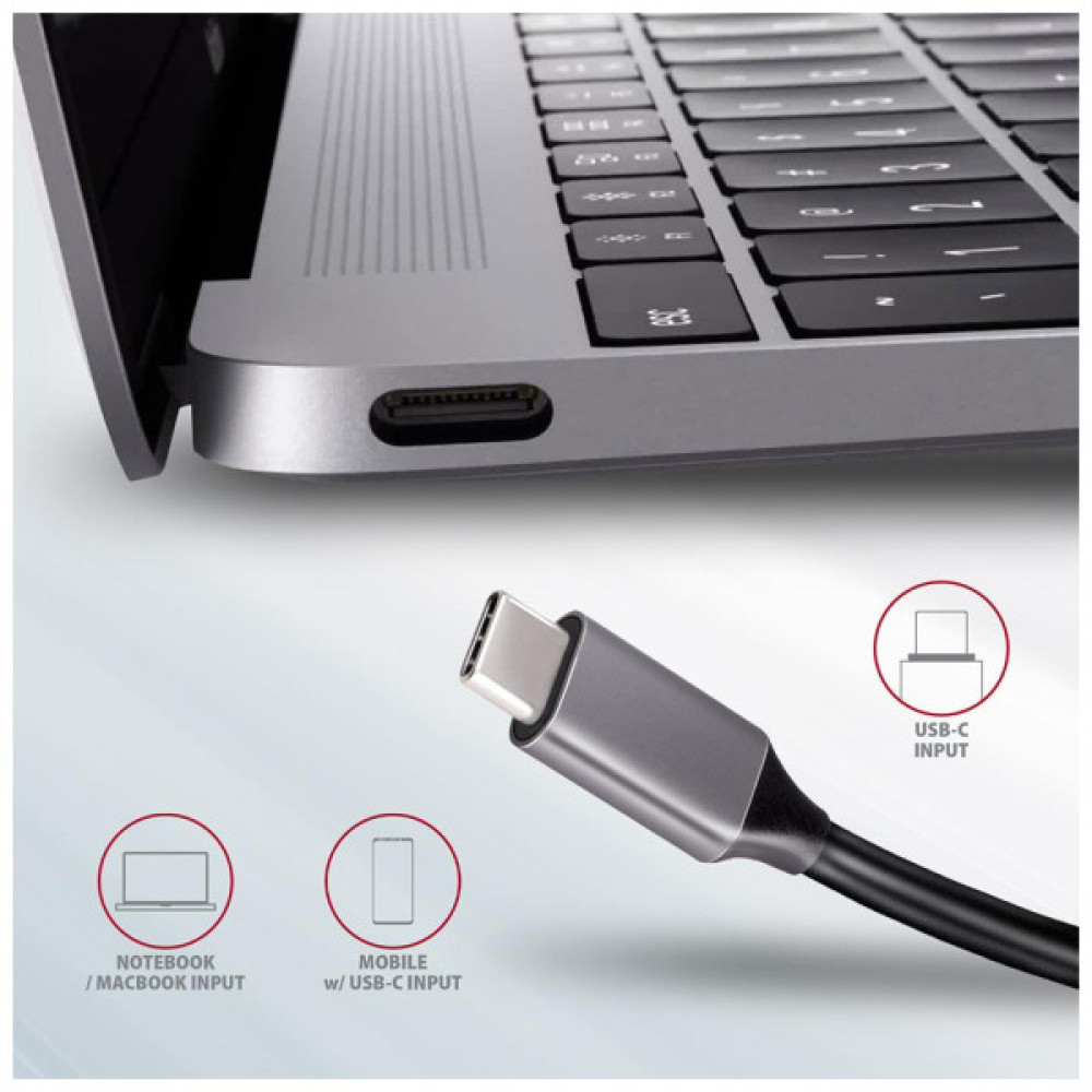 Концентратор AXAGON USB-C to 2xUSBA + HDMI + SD/microSD + USB-C PD 100W 0.2m grey (HMC-5)