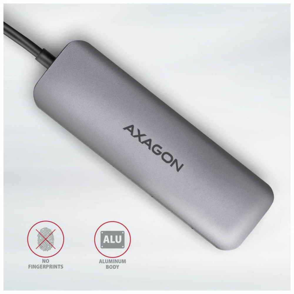 Концентратор AXAGON USB-C to 2xUSBA + HDMI + SD/microSD + USB-C PD 100W 0.2m grey (HMC-5)