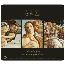 Олівці кольорові Muse Круглі в металевому пеналі 24 кольори (101M-24)