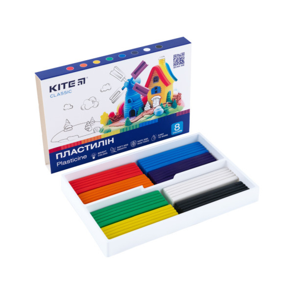 Пластилін Kite Classic, 8 кольорів, 160 г (K-082)