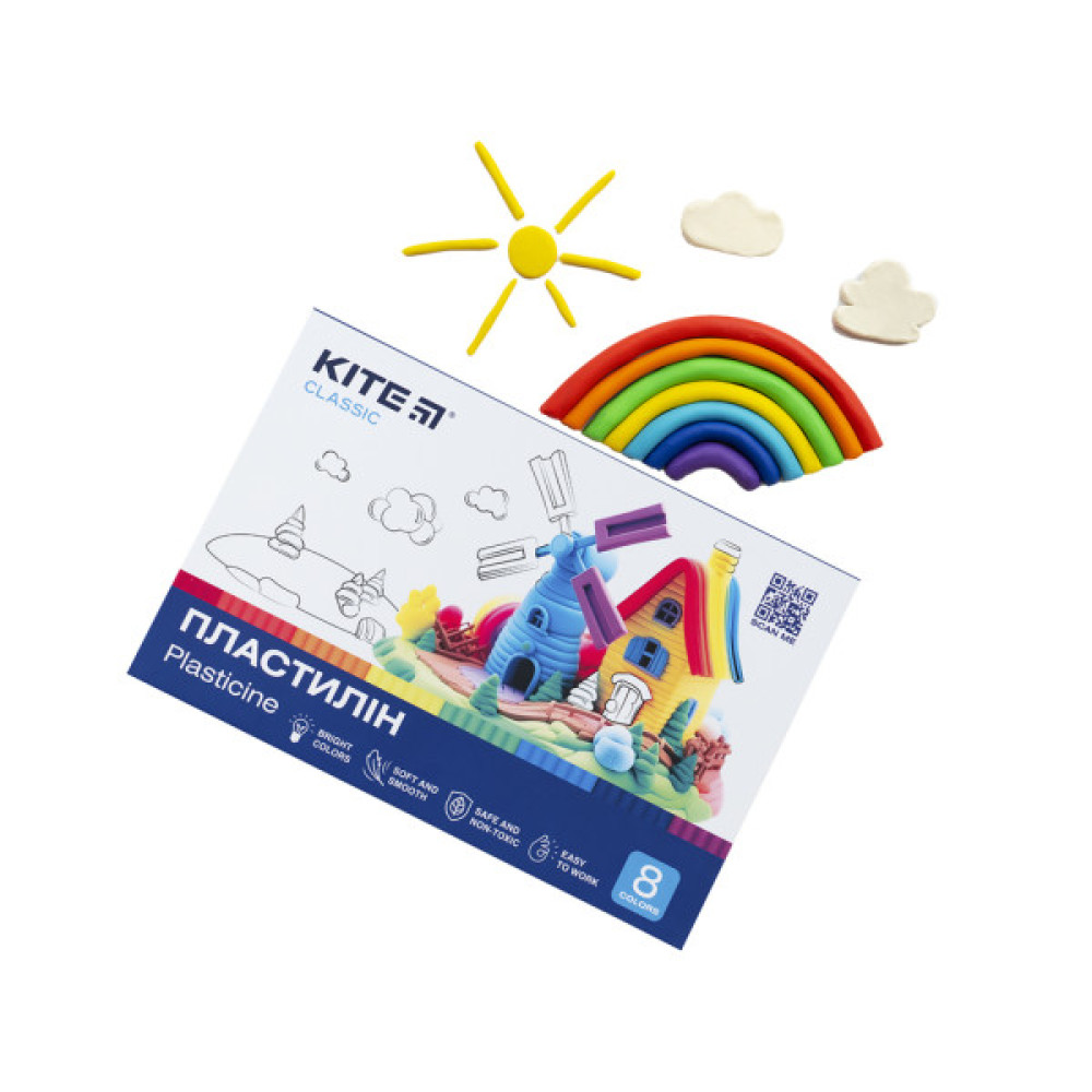 Пластилін Kite Classic, 8 кольорів, 160 г (K-082)