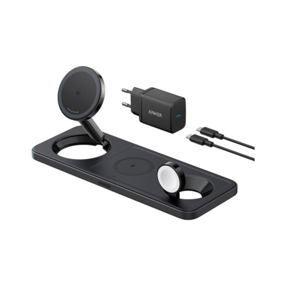 Зарядний пристрій Anker MagGo Wireless Charging Station 15W 3-in-1 Pad Black (B25M1311)