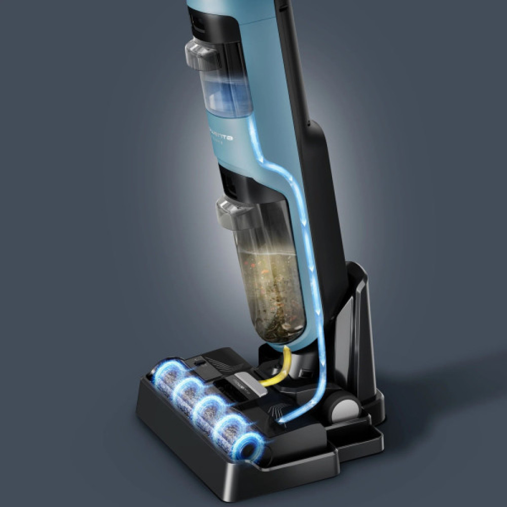 Пилосос Rowenta безпровідний миючий X-Clean 2, 120Вт, конт пил -0.44л, конт для води-0.73л, автон. робота до 35хв, вага-5кг, НЕРА, чорно-блакитний