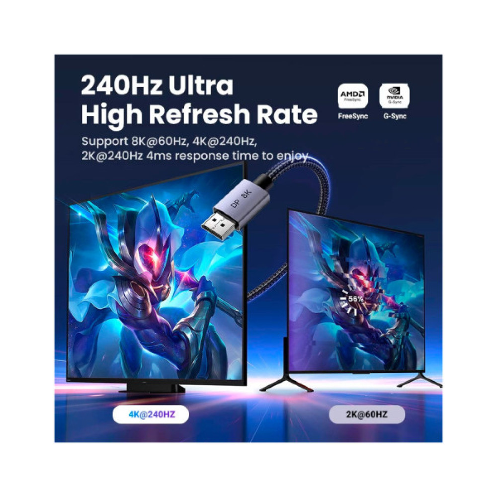 Кабель мультимедійний DisplayPort M to DisplayPort M 2.0m V1.4 8K60Hz DP120 black Ugreen (25905)