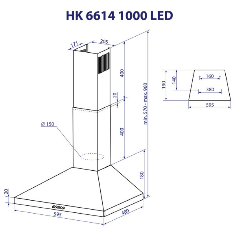 Витяжка кухонна Minola HK 6614 WH 1000 LED