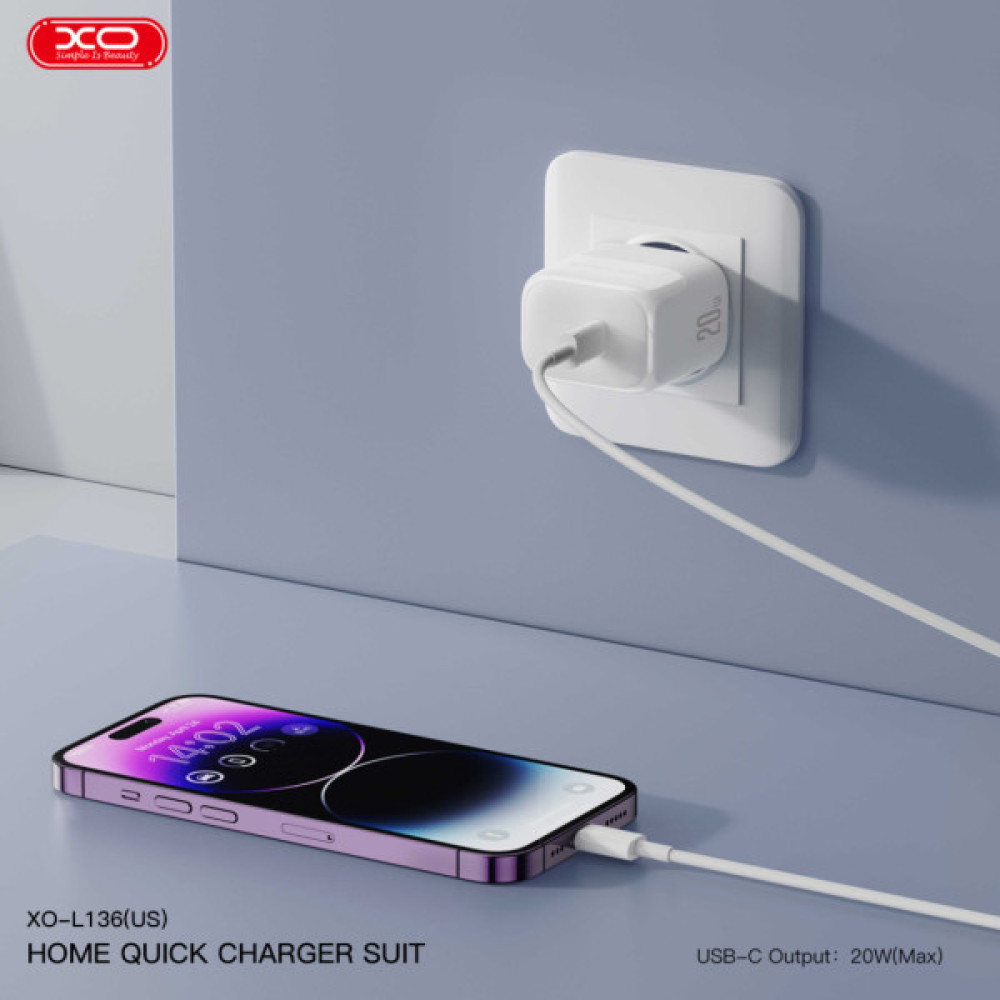 Зарядний пристрій XO L136 20W USB-C PD White (L136_White)