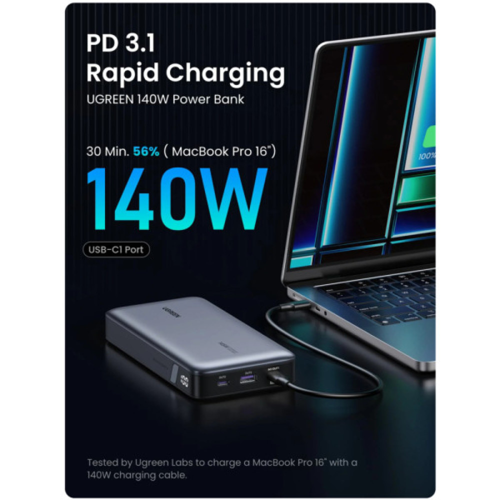Батарея універсальна Ugreen 25000 mAh 145W Fast Charging Space Gray (U_90597A)