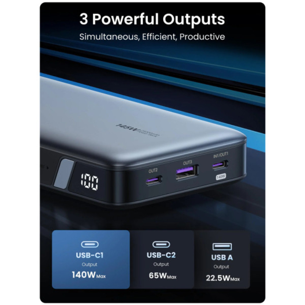 Батарея універсальна Ugreen 25000 mAh 145W Fast Charging Space Gray (U_90597A)