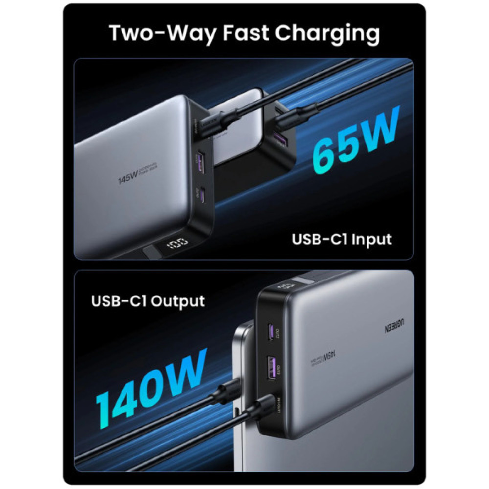 Батарея універсальна Ugreen 25000 mAh 145W Fast Charging Space Gray (U_90597A)