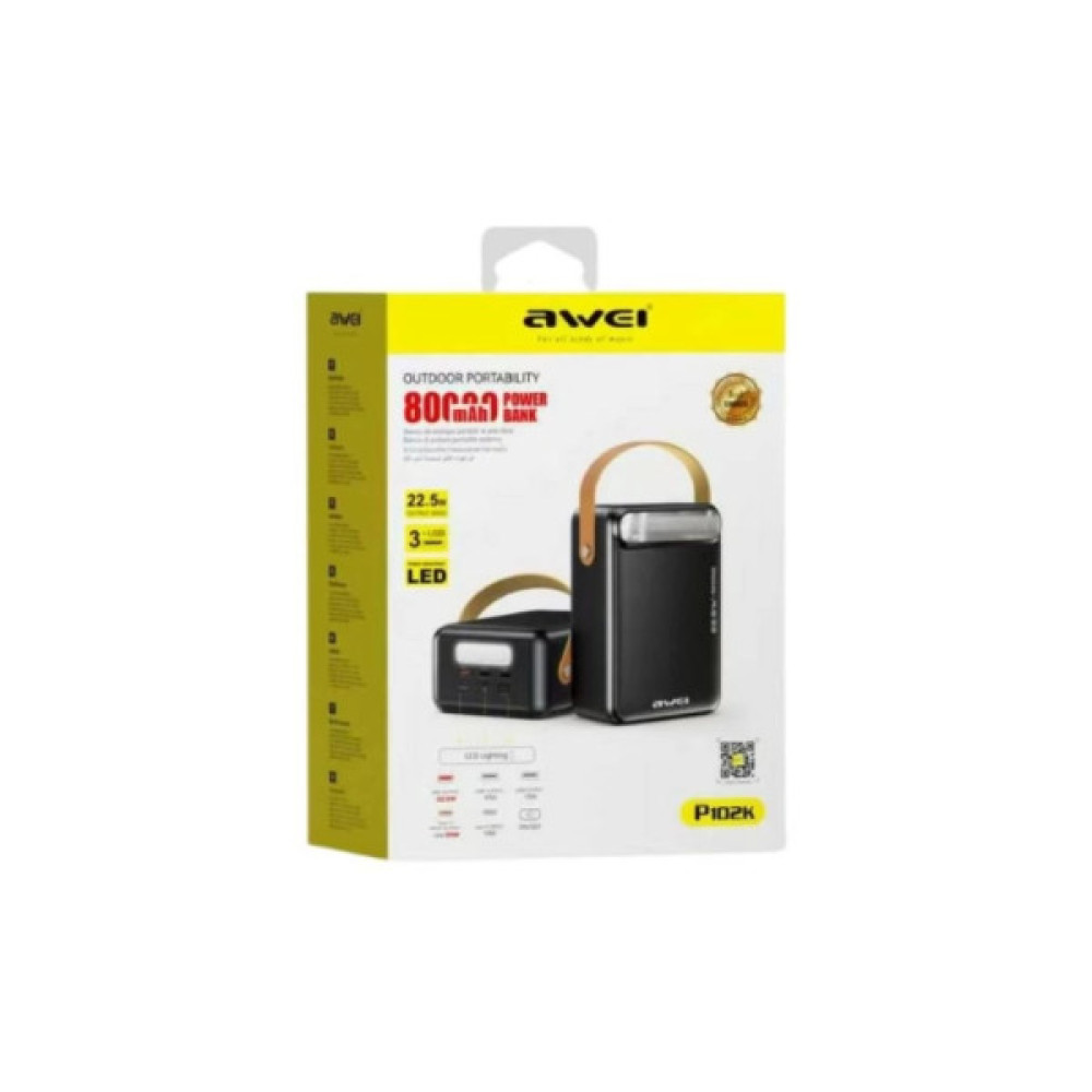 Батарея універсальна AWEI 80000mAh P102K 22,5W PD 2xUSB-C 3xUSB-A black (6954284026918)