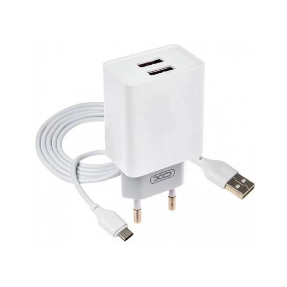 Зарядний пристрій XO L65 адаптер 2USB / 2.4А + Type-C white (XO-L65-TC)