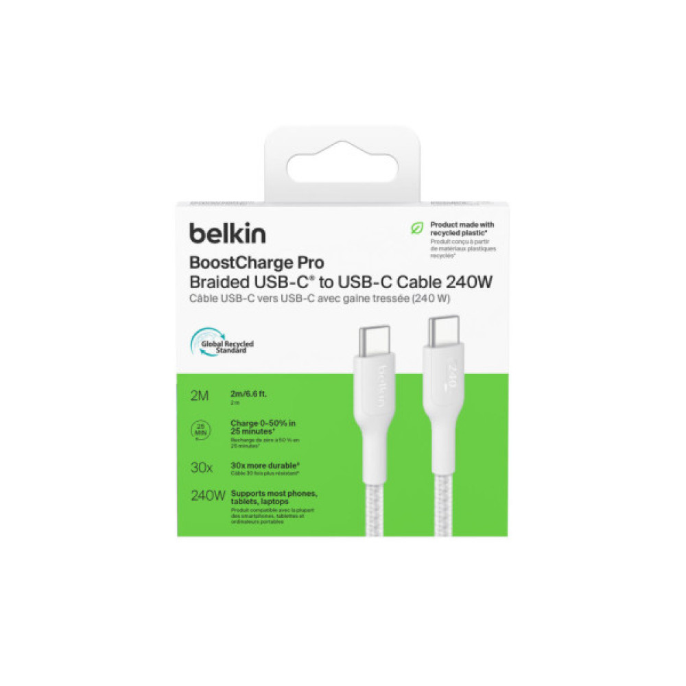 Дата кабель USB-C to USB-C 2.0m 240W white Belkin (CAB025HQ2MWH)