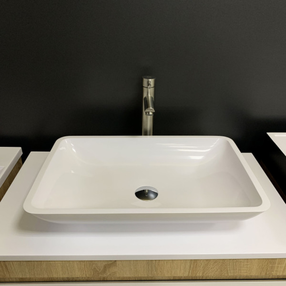 Раковина, умивальник Adamant LOWER, штучний камінь, прямокут., без отвору для змішувача та переливу, 560x360x100мм, накладний, білий