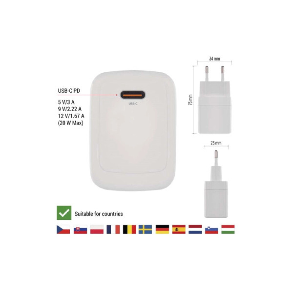 Зарядний пристрій EMOS V01G20 USB-C PD20W GaN (V01G20)